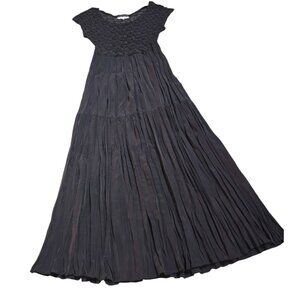 Vintage New York Studio Black Smocked Tiered Maxi Dress Small